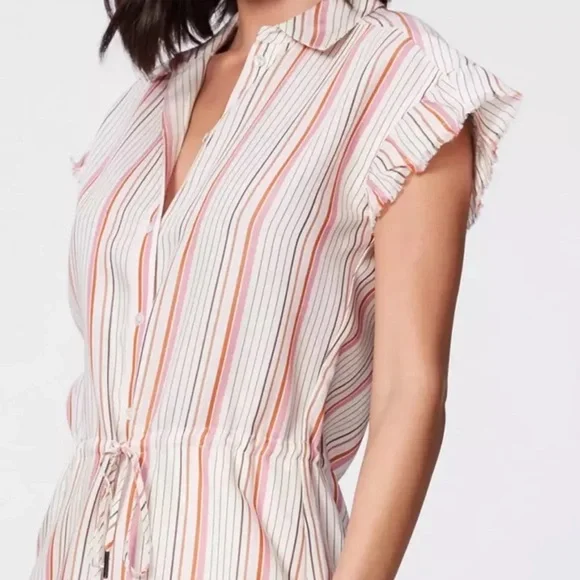 PAIGE Striped Mini Dress - White, Pink, Orange, Size L, NWT - Picture 4 of 11